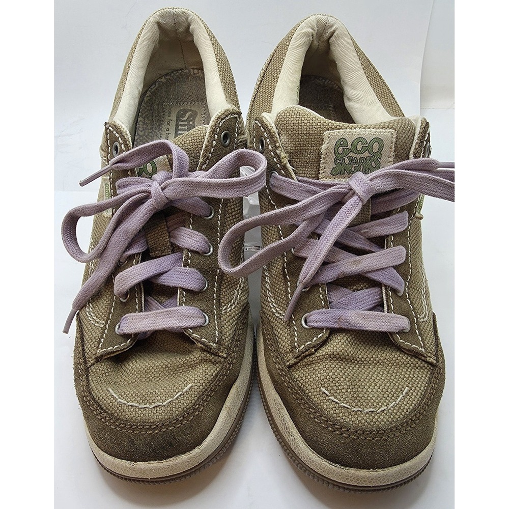 Simple Eco Sneaks Olive Green Canvas Low Top Sneakers Lavender Laces 9047 8.5